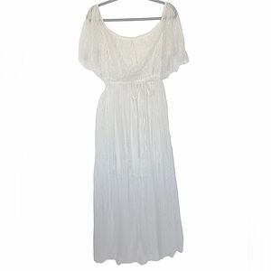 Lace off the shoulder maxi dress with scalloped edges